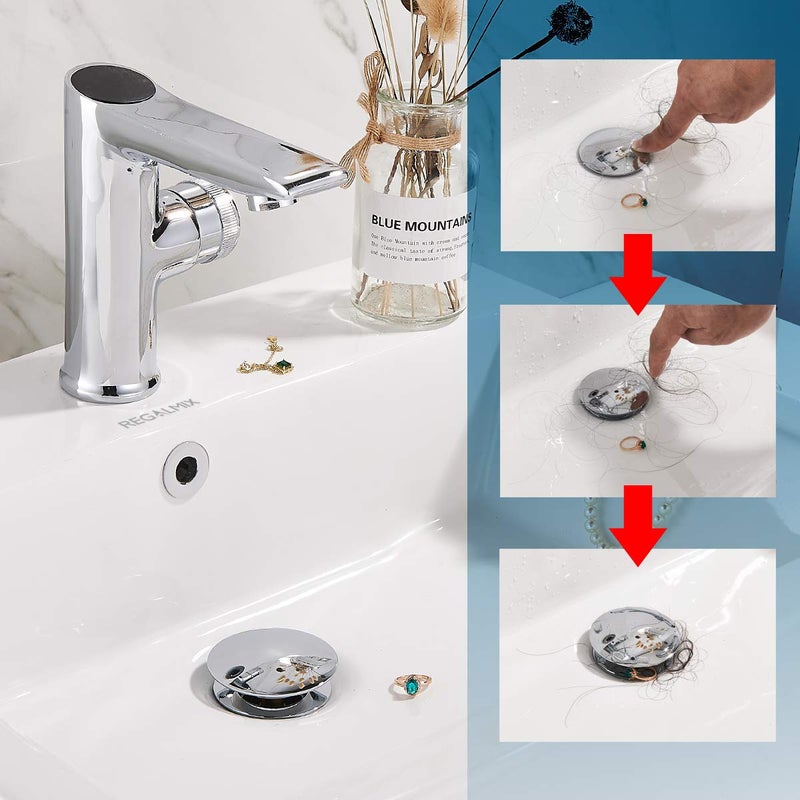 REGALMIX Vessel Sink Drain,Bathroom Pop-up Drain with Detachable Basket Stopper, Anti-Explosion and Anti-Clogging Drain Strainer, Sink Drain Assembly with Overflow Polished Chrome, REGALMIX RWF083H - Image 3